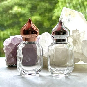 Glass PERFUME BOTTLES empty POTION bottles, cologne bottles, tincture bottles 10 & 15 ml, Gold, Silver, Copper, Crown Cap, Qty: 1, 3, 6, 12
