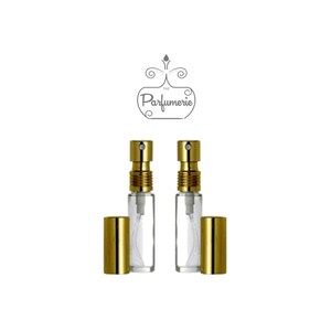 Set of 2: 1/3 oz. Glass Atomizer Refillable Purse & Travel Size GOLD METALLIC Top Fine Mist Perfume Cologne Spray Gifts (2 Clear Smooth)