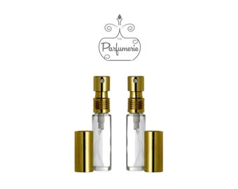 Set of 2: 1/3 oz. Glass Atomizer Refillable Purse & Travel Size GOLD METALLIC Top Fine Mist Perfume Cologne Spray Gifts (2 Clear Smooth)