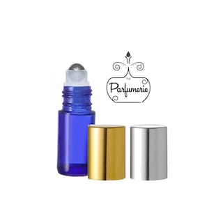 Mini Blue Glass Roll On 72 Bottles STAINLESS STEEL roller with silver or gold caps - 5 ML Travel Size Empty Refillable Oils, Serum, Gloss