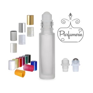 Perfume Roller, Essential Oil Bottle, Lip Gloss Roller (Qty: 75) FROSTED 10 ml, Bulk Empty Glass Bottle, Insert/Cap options, 1/3 oz. Travel