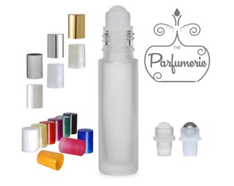 Perfume Roller, Essential Oil Bottle, Lip Gloss Roller (Qty: 75) FROSTED 10 ml, Bulk Empty Glass Bottle, Insert/Cap options, 1/3 oz. Travel