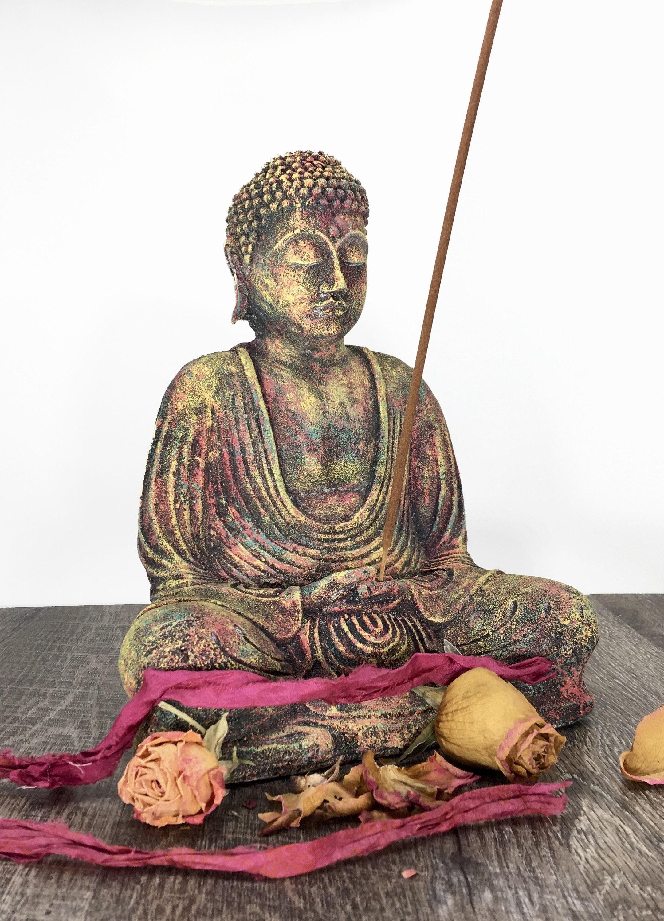 Solid Stone Buddha Holding Sacred Lotus ~ Candle holder/Incense burner 