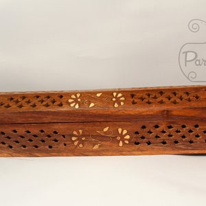 INCENSE COFFIN/BURNER - Partially Hand Crafted with Floral Design and Extra Storage for Incense Sticks and Cones inside, Free Shipping