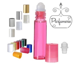 Glass Roll On bottles, Pink Lip gloss Rollers, 10ml (Qty 6) Plastic Rollerballs and Cap options, Perfume Roll On Bottle and Essential Oils