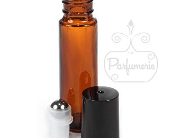 Glass Roll On Bottles for CUSTOM LABELS amber with stainless steel insert 10 ml. essential oil roller bottle wholesale Bulk Lot of 12