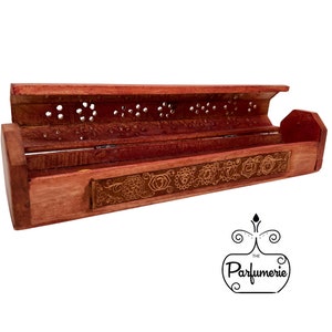 INCENSE COFFIN/BURNER Partially Hand Crafted with 7 Chakra Symbol Design for 11 inch Incense Sticks and Cones, Extra Storage, Free Shipping