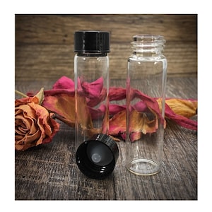 Clear Glass Vials 2 Dram Qty 6 (7.4 ml) Threaded Black Screw on Caps Perfume Oils, Cosmetic & Scientific Use, Crafting, Serums, Lab Supply