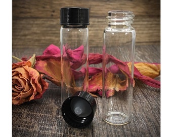 Clear Glass Vials 2 Dram Qty 6 (7.4 ml) Threaded Black Screw on Caps, Perfume Oils, Cosmetic & Scientific Use, Crafting, Serums, Lab Supply