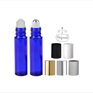 Empty Essential Oil Rollers, Perfume Bottles, (Qty: 12), Cobalt Blue 10 ml, Fragrance Oils, Glass Roll On Bottle, UV Resistant, Travel Size