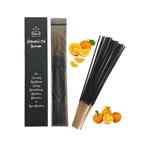 Organic Orange ESSENTIAL OIL Incense STICKS, All Natural Botanicals, 11 in Handcrafted Long Lasting, Therapeutic Meditation Guaranteed Fresh