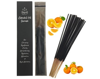 Organic Orange ESSENTIAL OIL Incense STICKS, All Natural Botanicals, 11 in Handcrafted Long Lasting, Therapeutic Meditation Guaranteed Fresh