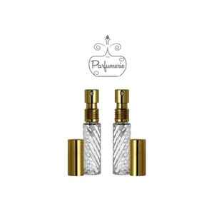 Set of 2: 1/3 oz. Glass Atomizer Refillable Purse & Travel Size GOLD METALLIC Top Fine Mist Perfume Cologne Spray Gifts (2 Swirl Bottles)