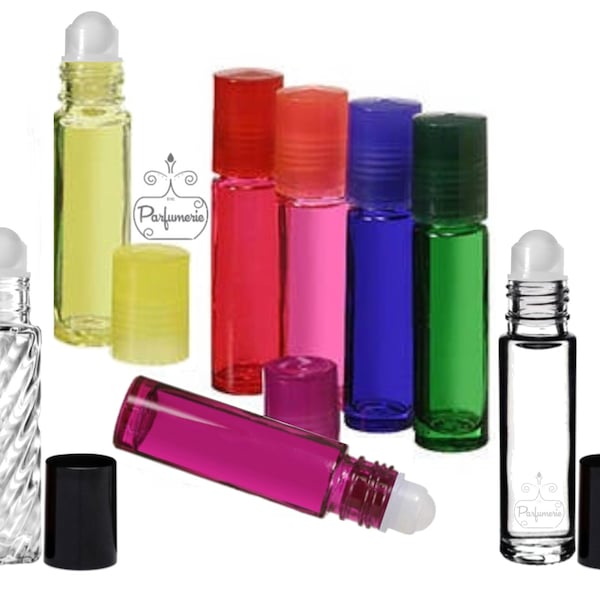 6 Perfume Roll On Bottles, Essential Oil Rollers, Lip Gloss Containers, 10ml Glass Travel Perfume Bottle, Plastic Rollerballs, Matching Caps