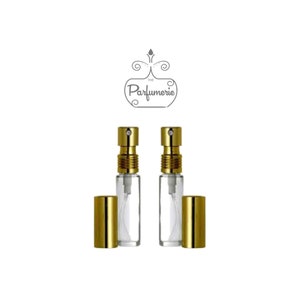 Set of 2: 1/3 oz. Glass Atomizer Refillable Purse & Travel Size GOLD METALLIC Top Fine Mist Perfume Cologne Spray (2 Clear Smooth Bottles)