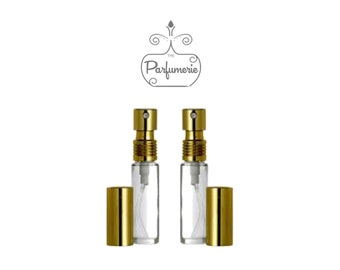 Set of 2: 1/3 oz. Glass Atomizer Refillable Purse Travel Size GOLD METALLIC Top Fine Mist Perfume Cologne (2 Clear Smooth Bottles) Free Ship