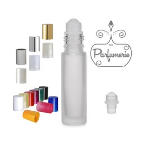 EMPTY Glass Perfume Roller Bottles (Qty: 75 or 150) FROSTED 10 ml, Plastic Inserts, Cap Color Options, Essential Oil Roll On, Refillable