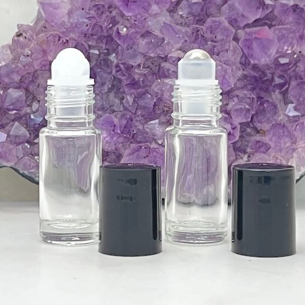 5 ml Glass ROLLERBALL Bottles Plastic/STAINLESS STEEL Small Empty Refillable for Perfume, Essential Oils, Travel, Lip Gloss, & Aromatherapy