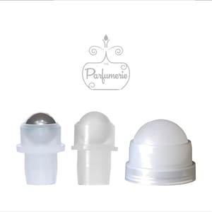 May include: Three different roll-on applicator bottles. The first has a silver ball, the second has a white plastic ball, and the third has a white, porous applicator. The Parfumerie logo is at the top.