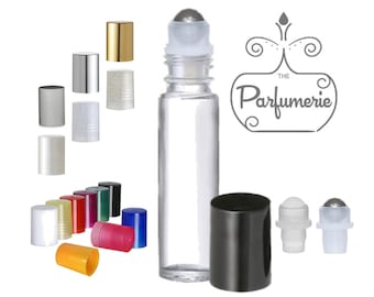 6 Clear Glass Roll On Bottles, 10ml ROLLER BOTTLE with Rollerball Inserts and Cap options, Essential Oil Roller, Perfume Bottle, Refillable