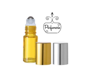 5 ML Glass Roll On Bottles STAINLESS Steel roller YELLOW with silver or gold caps  Travel Size Empty Refillable Serum, Lip Gloss Mini 12