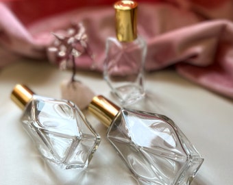 GLASS PERFUME BOTTLES Diamond Shape 2 oz./60 ml, Empty Perfume Bottle, Refillable Perfume Bottle for your tincture bottle needs, unisex