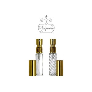 Glass Atomizer Refillable Purse & Travel Size GOLD Metallic Top Fine Mist Perfume Cologne Spray 1/3 oz. Swirl Bottle Gift Bottle FREE SHIP