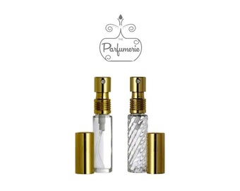 Glass Atomizer Refillable Purse & Travel Size GOLD Metallic Top Fine Mist Perfume Cologne Spray 1/3 oz. Swirl Bottle Gift Bottle FREE SHIP