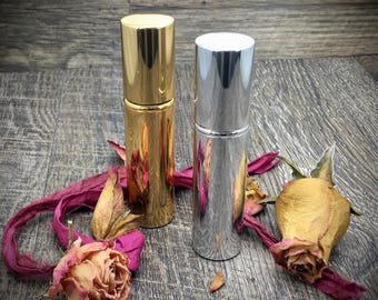 Frasco atomizador metálico en spray, 12 ml, perfume de viaje recargable, oro y plata brillantes (6 unidades)