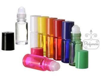 48 Pack Free Shipping Glass Roll On Bottles - 5 ML Mini Size Clear and Color with Plastic Insert for Perfume, Cologne, Body Oils, and Serums
