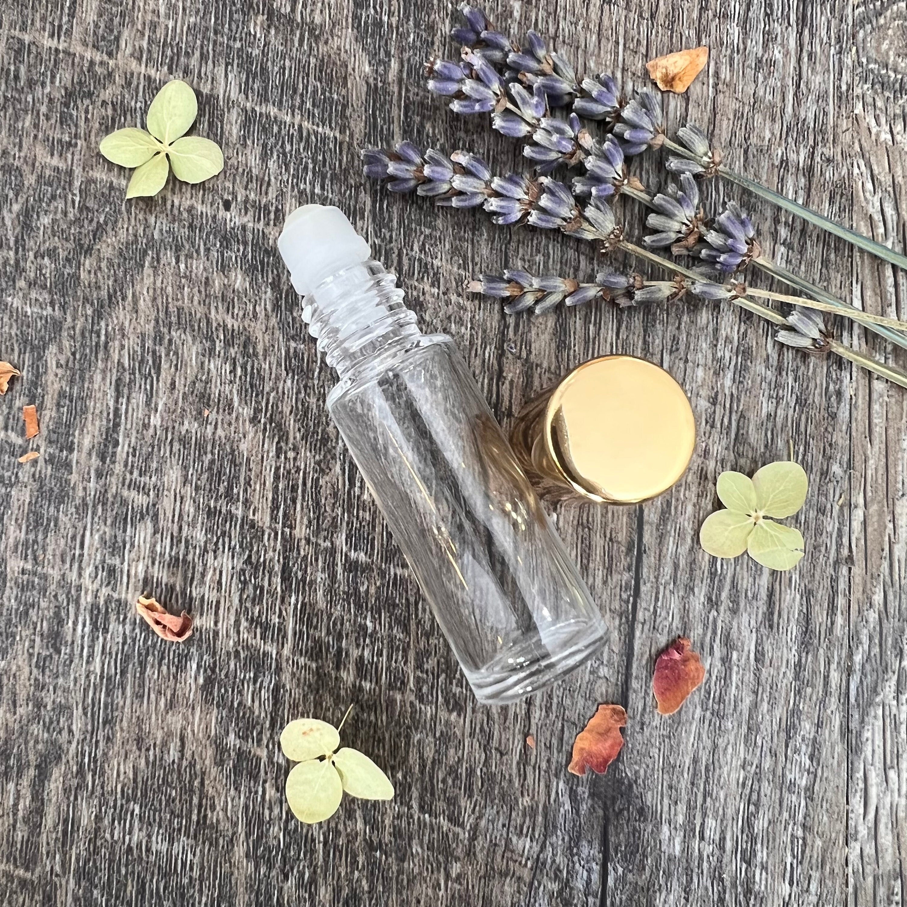 5 MINI PERFUME BOTTLES Glass Roll on Vintage Perfume Bottles for