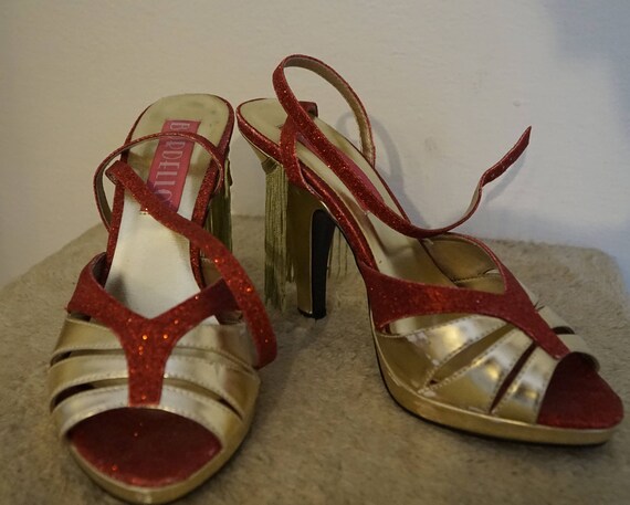 Fifties Sparkley Red and Gold Fringes Bordello Sh… - image 3