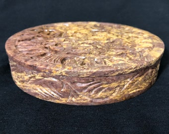 Round Carved Soapstone Jewelry Box - Trinket Box - Stash Box - Home Decor