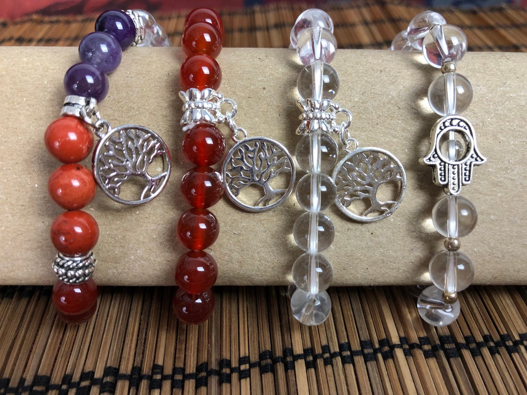 Crystal Bead Bracelets With Tree of Life or Hamsa Charm 8mm Crystal ...