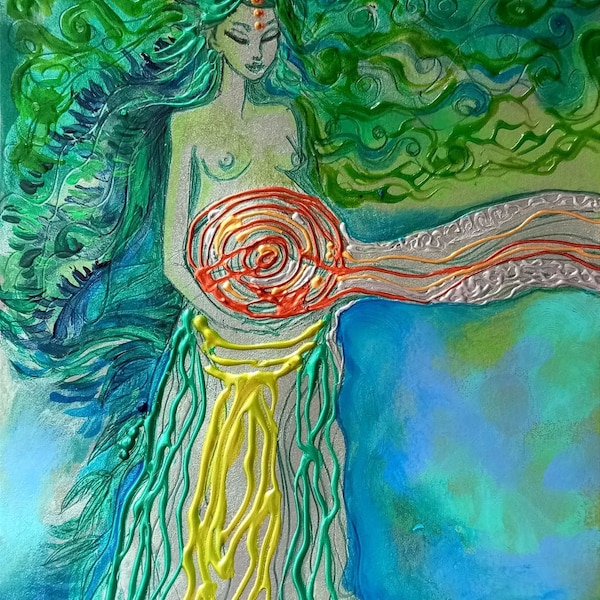 Dessin à l'acrylique sur papier, peinture originale de femme enceinte, mère de Vie