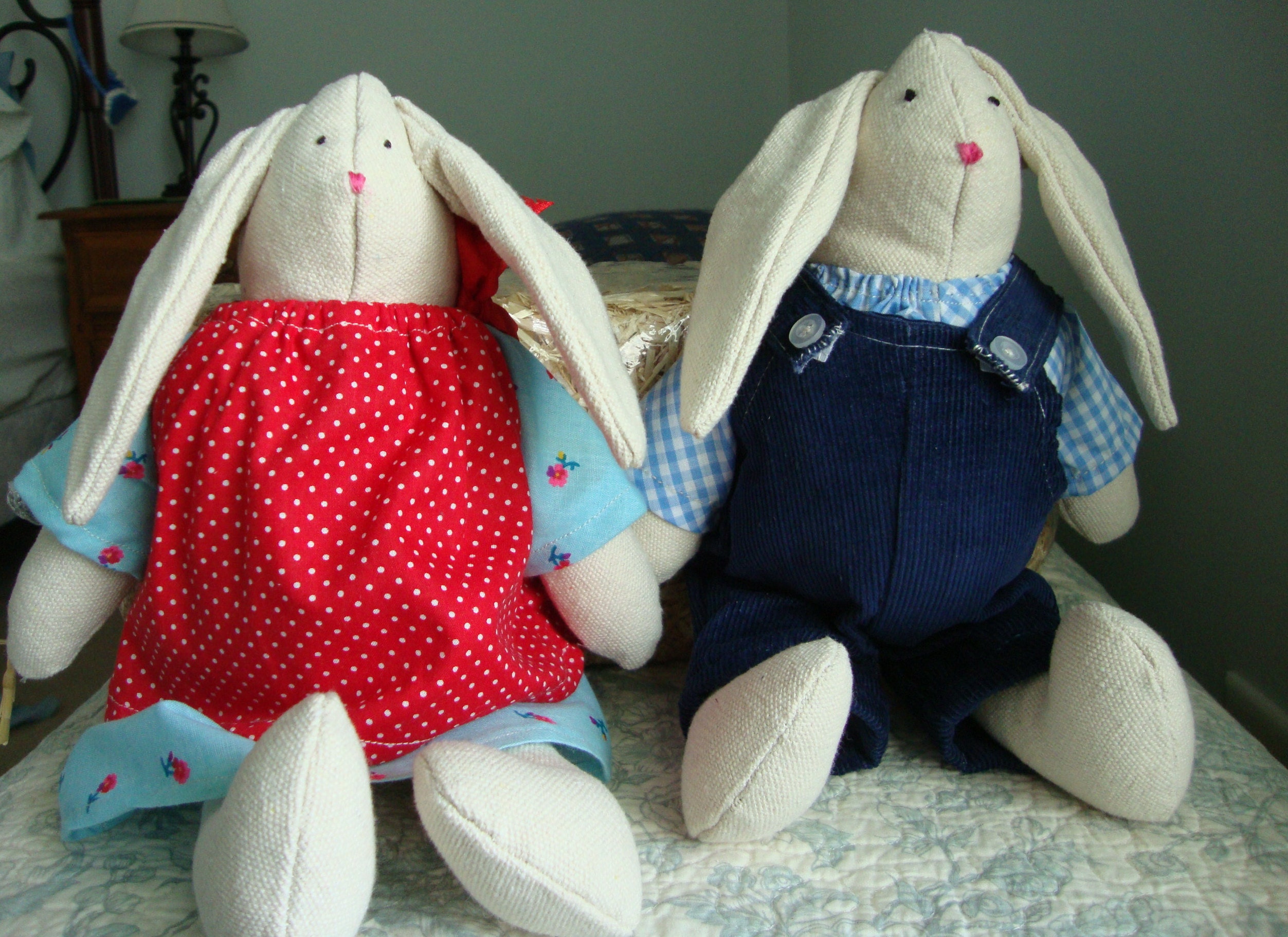 Rag Bunny Plush Stuffed Animal Set Boy and Girl Rabbits and - Etsy