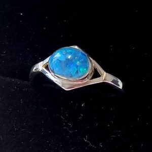 Sterling Silver Ring with Pacific Blue 8x6mm Opal Doublet Contemporary Design