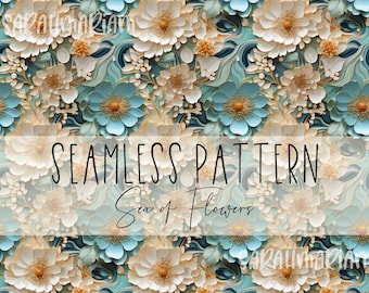 Seamless pattern | floral pattern | 3D flowers blue white | Pattern to print | Fabric pattern floral | Print fabrics