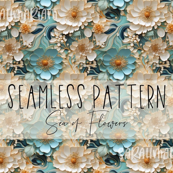 Seamless pattern | floral pattern | 3D flowers blue white | Pattern to print | Fabric pattern floral | Print fabrics