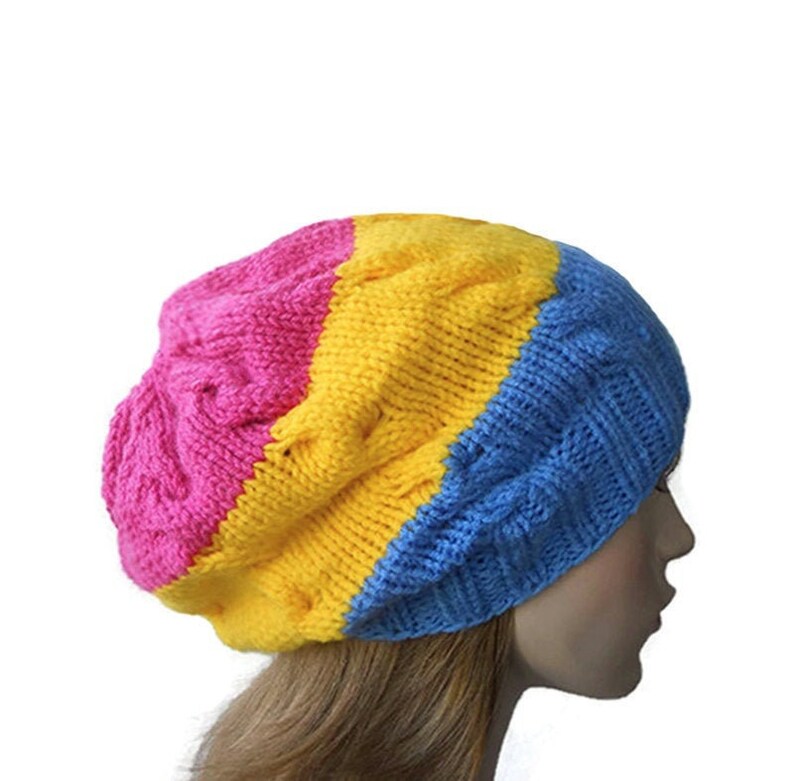 Pansexual Pride Hat, Pansexual Beanie Chunky, Hand Knitted Pansexual Flag Hat, Queer Gift, Pan Accessory, LGBTQ Outfit 