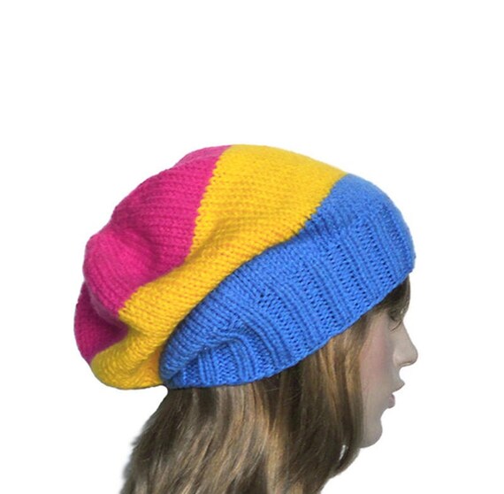 Pansexual Pride Hat Hand Knitted 