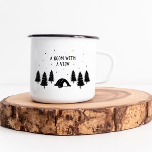 A Room With A View Enamel Camping Mug, Adventure Mug, Travel Mug, Camper Mug, Wanderlust, Nature Lover, Camping Lover, Birthday Gift