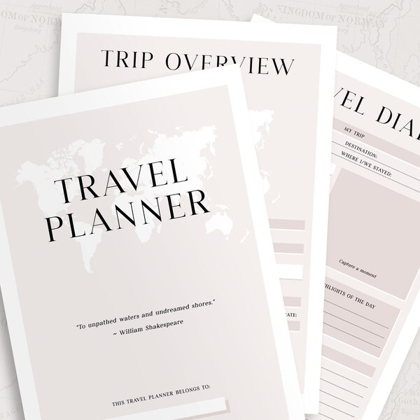 Travel Planner & Diary, Digital Download Travel Journal, Vacation Planner, Travel Itinerary, Trip Planner, Planner Sheet, Travel Guide