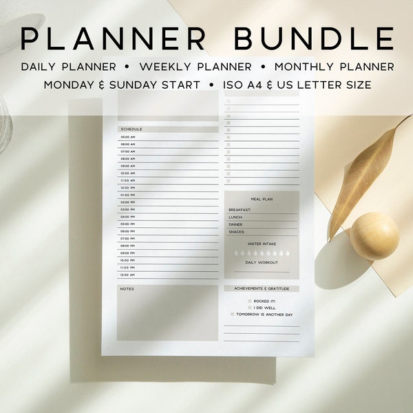 Planner Bundle Digital Pages, Daily Weekly Monthly Planner, Printable Schedule, Itinerary, Planner Sheet, Notes, Planning, Print and Plan