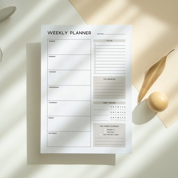 Weekly Planner Digital Pages, Undated Weekly Schedule, Weekly Printable Itinerary, Planner Sheet, Weekly Calendar, Planning, Print and Plan