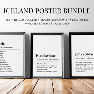 Iceland Posters Digital Bundle, þetta reddast Íslandsvinur Jæja Prints, Icelandic Travel Souvenir Birthday Anniversary Gift
