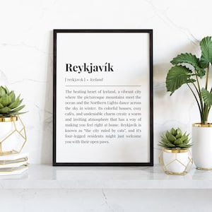 Reykjavík IJsland digitale stad poster, woord definitie zin print, Europese steden kunst aan de muur, IJslandse reizen souvenir verjaardagscadeau