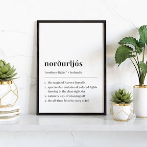 Norðurljós Icelandic Phrase Digital Poster, Iceland Word Definition Print, Icelandic Souvenir Birthday Travel Gift, Northern Lights Wall Art