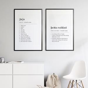 þetta reddast & Jæja Conjunto digital de pôsteres da Islândia, impressões em definição de palavra, lembrança de viagem islandesa, presente de aniversário