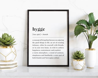 Hygge Phrase Definition Digital Poster, Danish Norwegian Word Print, Denmark Norway Wall Art, Travel Souvenir Birthday Housewarming Gift
